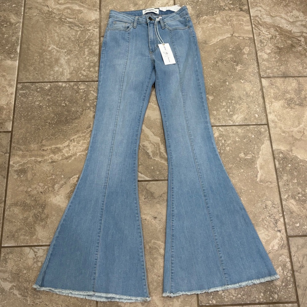 Just Black Denim Womens Hi Rise Panel Flare Jeans Medium Wash Blue BP296J NWT 24